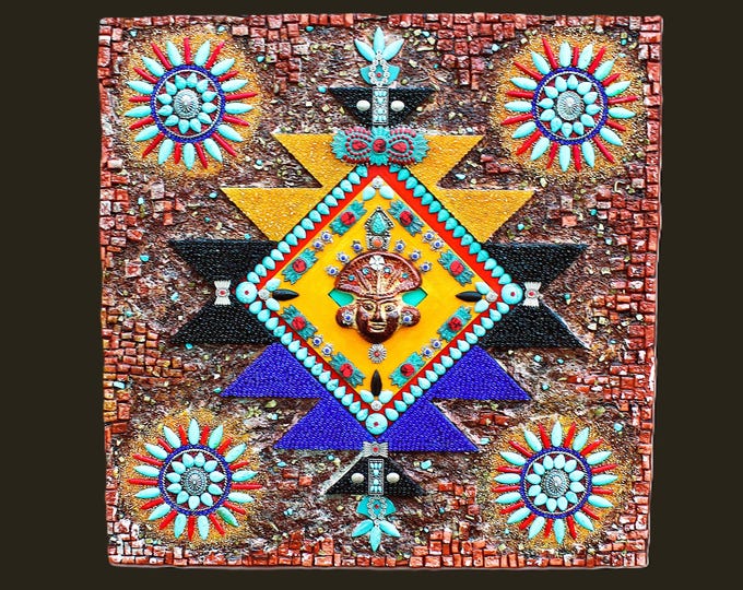 Aztec Ruins Southwestern Mosaic Mixed Media Home Decor Wall Art