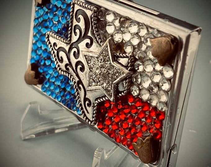 Rhinestone Texas Flag Card Case: Handmade Lone Star Wallet