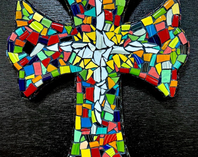 Mosaic China Tile Cross: Christian Wall Decor, 16 Inch