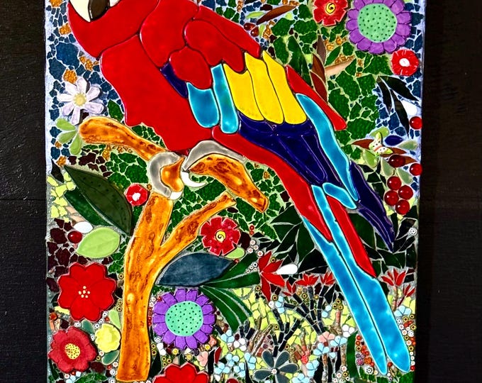 Scarlet Macaw Mosaic Wall Hanging, Tropical Decor, Parrot Mosaic