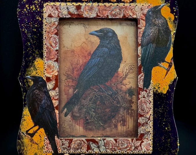 Gothic Raven Wall Art | Ornate Victorian Style Frame | Dark Academia Decor | Handmade Fantasy Art