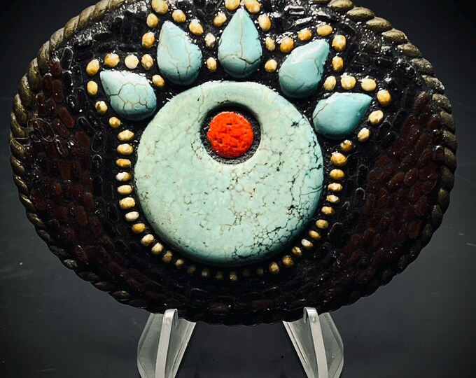 Native American Style Western Southwestern "Bear Paw" Symbol Mosaic Belt Buckle FLASH SALE!