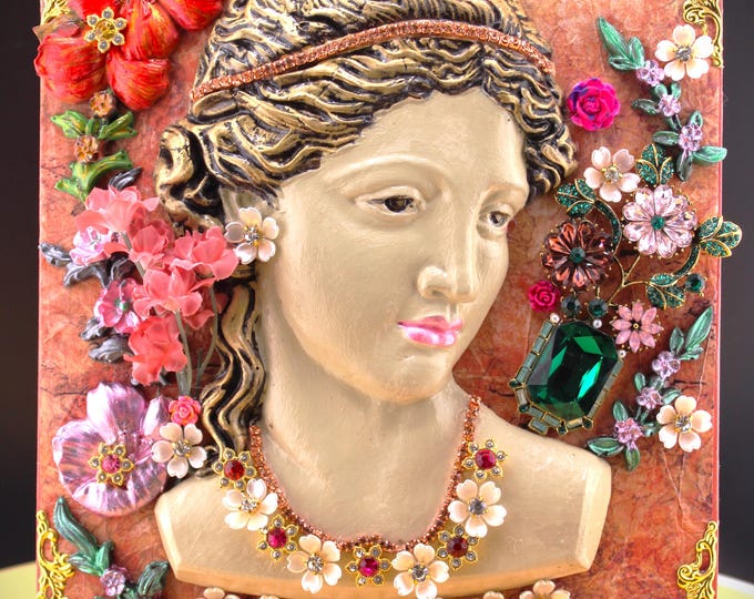 Victorian Style Shabby Decor, Shelf Sitter, Wall Decor, Embellished Plaque, Mixed Media