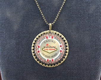 Vegas Casino Poker Chip Rhinestone Pendant Necklace