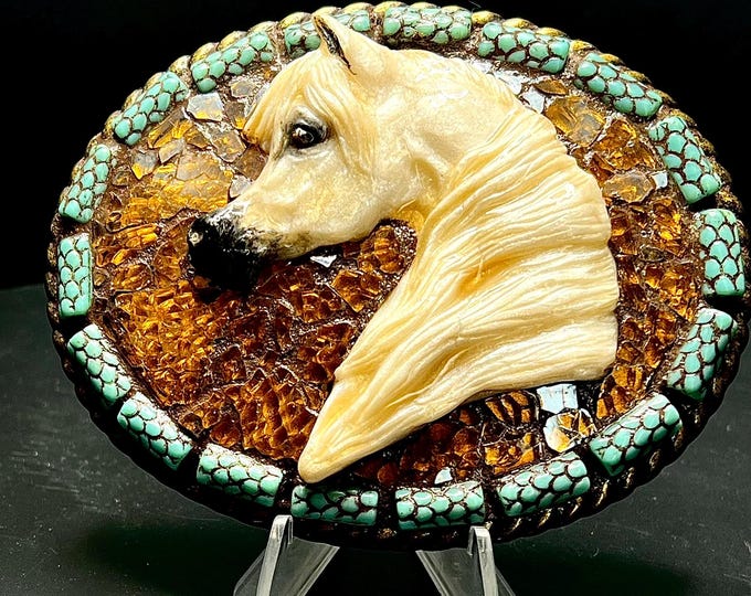 Sculpted Horse Mosaic Belt Buckle – 4x3 Inch Western Artisan Statement