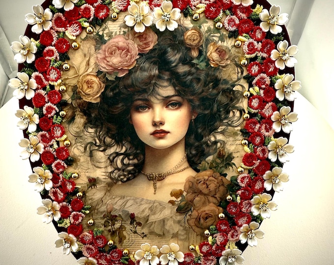 Vintage Style Victorian or Country French Lady Table Top Decoupage Photo Display