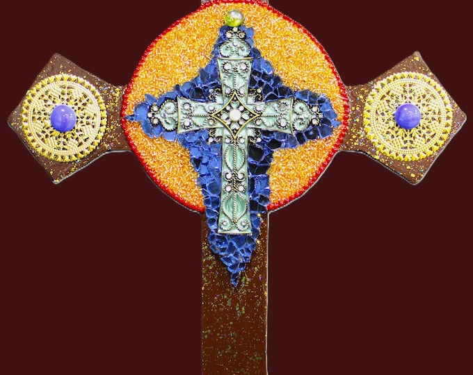 Unique Mixed Media Wall Cross 16 x 12 Inches