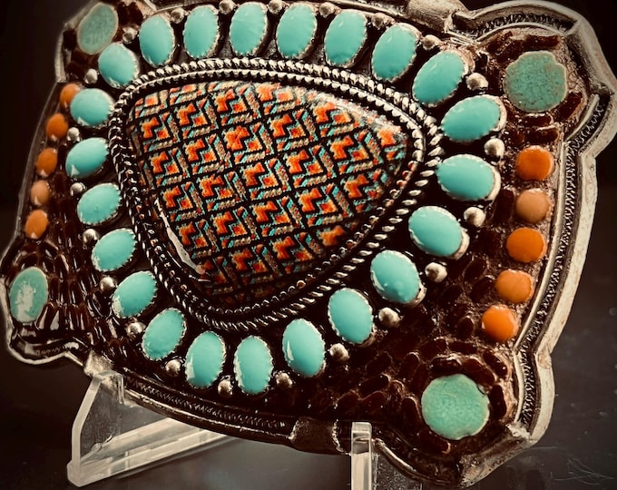 Unisex Western Southwestern Native American Style Mosaic Belt Buckle with Faux Turquoise