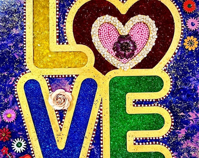 Retro Love Mosaic Mixed Media Wall Hanging Home Decor