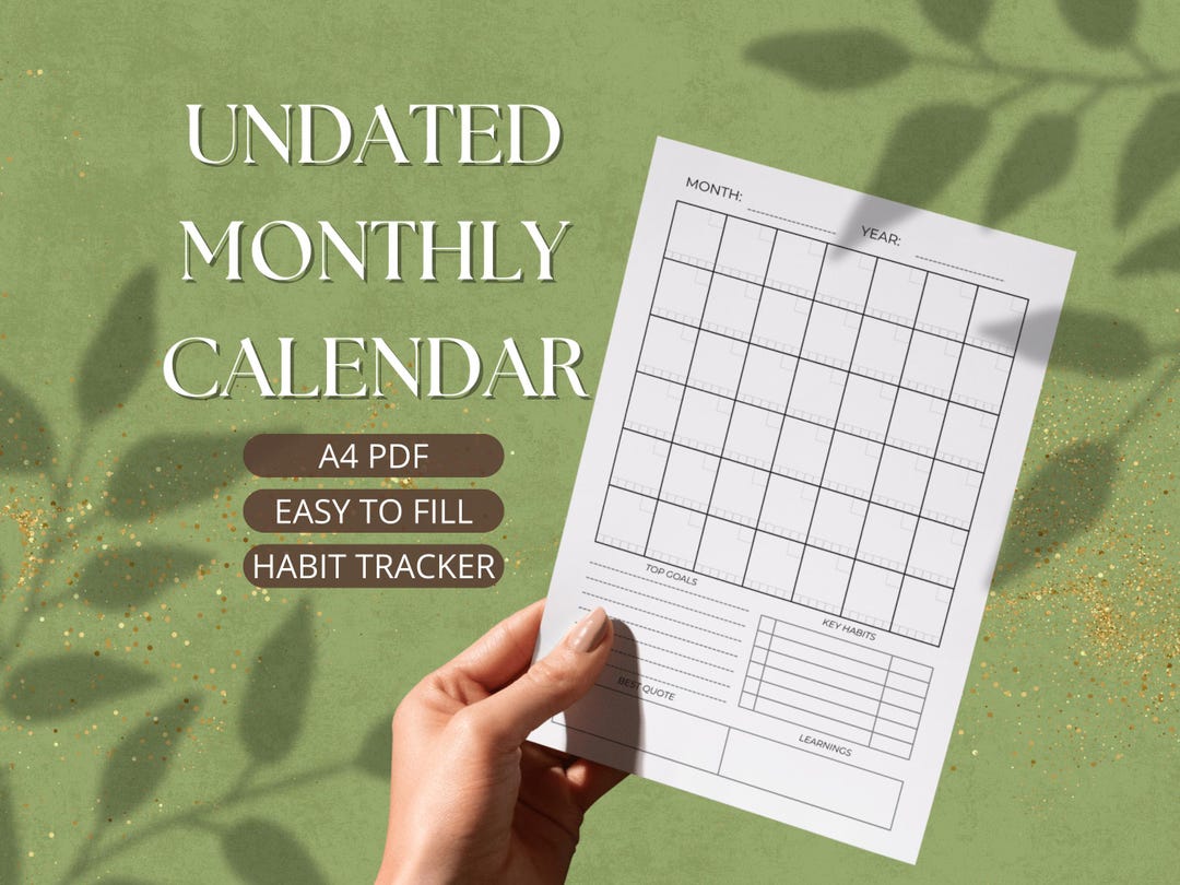 Undated Monthly Calendar With Easy Habit Tracker. Perfect for Goal ...