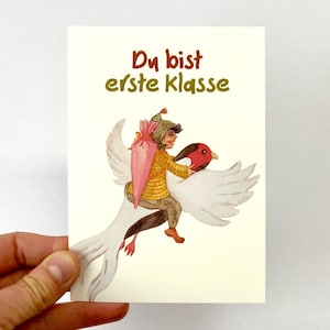 Postkarte zur Einschulung | „Du bist erste Klasse“ | Glückwunschkarte zum Schulstart | DIN A6 Karte Naturpapier | Grußkarte für Kinder