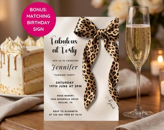 Fabulous at Forty Birthday Invitation Template: Elegant Editable Leopard 40th Party Invite, Digital Download for Printable and Phone Format