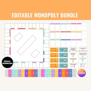 Monopoly editable template bundle, Blank Monopoly Board, Monopoly Canva Template, Monopoly Game Board, Digital Download, Monopoly birthday