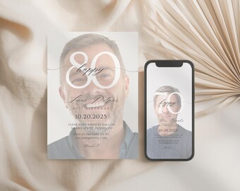 Elegant Birthday Invitation Canva Template – Editable Bundle for 60th 70th 80th Birthday, Party Printable
