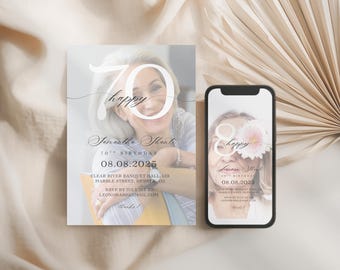 Elegant Birthday Invitation Canva Template – Editable Bundle for 60th 70th 80th Birthday