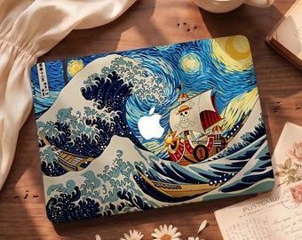 Custom Anime Pirate Wave MacBook Case, Japanese Ocean Laptop Cover for MacBook Air13 M2 M3, Pro13 14 16, Birthday Gift For Him