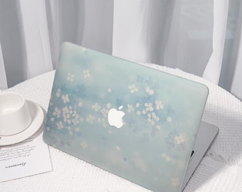 Light Blue Floral All New MacBook Case for 2025 Pro 16, Personalized Macbook Pro 13 inch, Protective Case Laptop Cover For MacBook Air 13/15