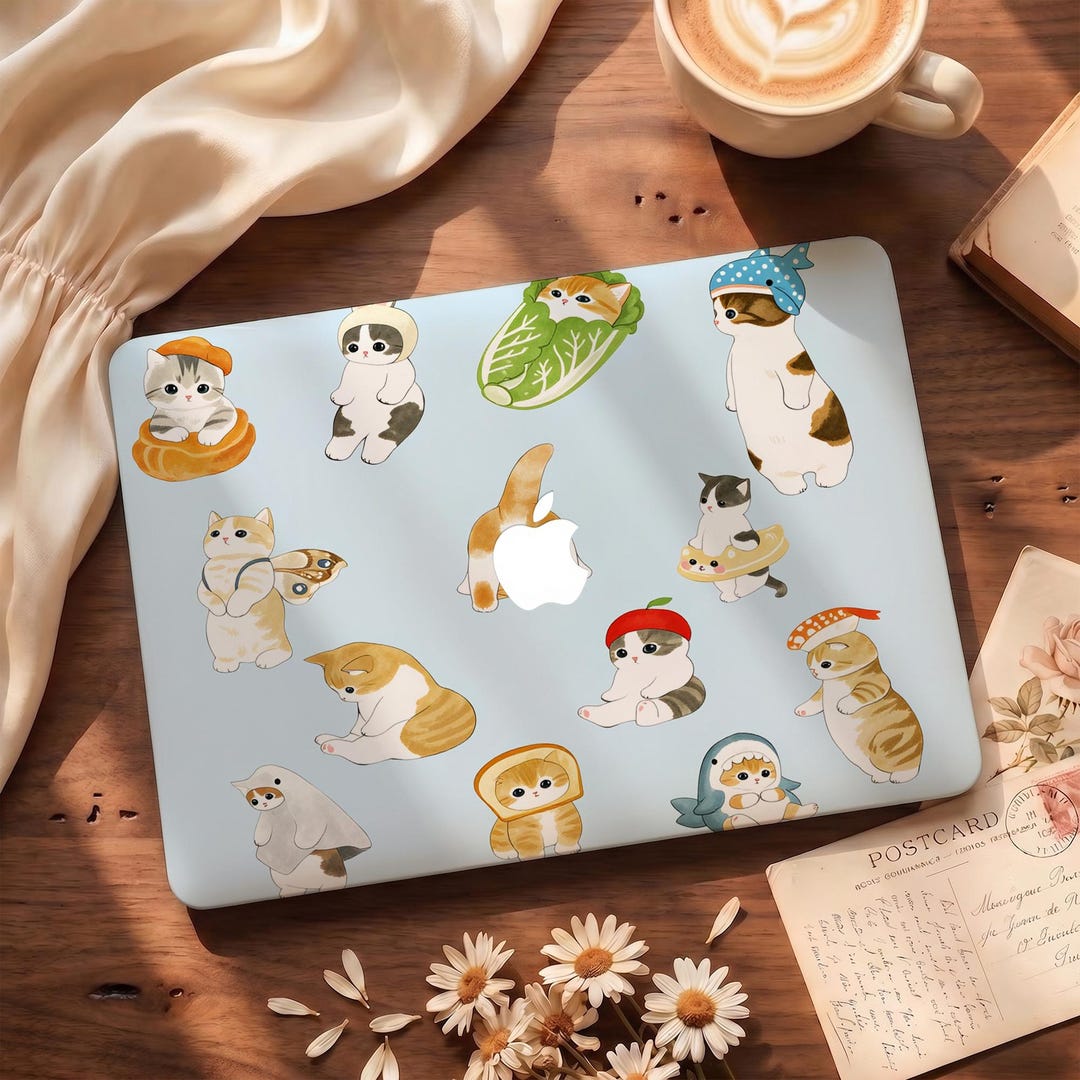Custom Cute Cat MacBook Case, Kawaii Kitten in Costume Laptop Cover for ...