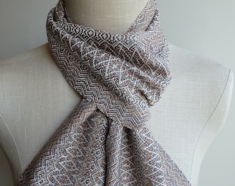 Scarf Handwoven with Merino Alpaca and Silk Diamond Chain Soft Brown Multicolor Gender Neutral