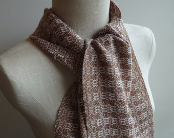 Handwoven Scarf Silk Alpaca Merino Wool Warm Colors Browns Cream Orange Twill for Men or Women