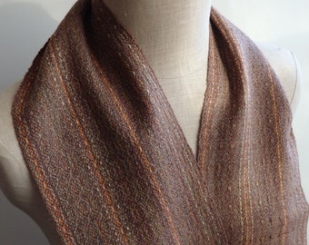 Scarf Handwoven with Merino Wool Baby Alpaca and Silk Ginger Spice for Men or Women