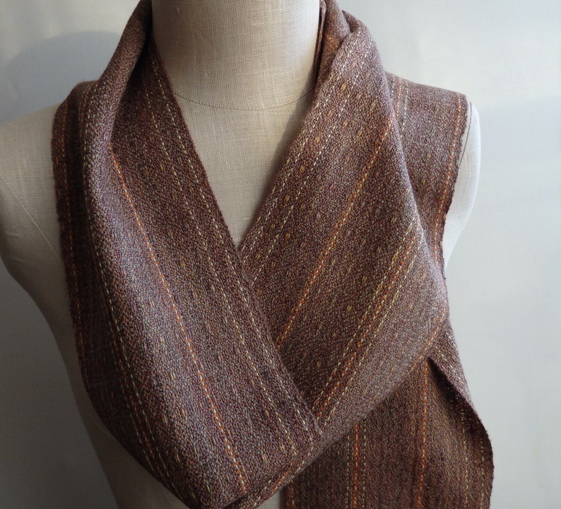 Scarf Handwoven with Merino Wool Baby Alpaca and Silk Ginger Spice for Men or Women image 3