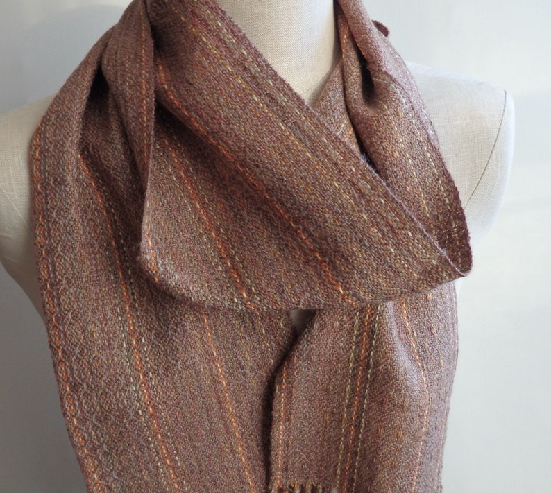 Scarf Handwoven with Merino Wool Baby Alpaca and Silk Ginger Spice for Men or Women image 6