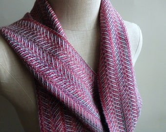 Handwoven Scarf Baby Alpaca and Silk Blend Warm and Vibrant Red Multicolor and Gray Twill Undulation