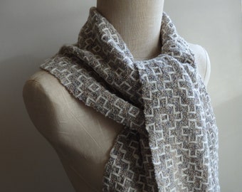 Handwoven Scarf Wool Boucle and Organic Merino Wool Aztec Ramble  for Women or Men Eco Friendly Cozy Winter Wrap