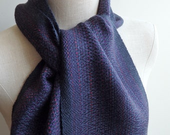 Soft Handwoven Scarf  for Men or Women in Alpaca and Silk Blend Yarns Black and Violet To Rose Twill