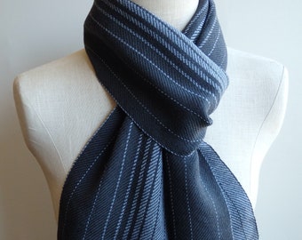 Scarf Handwoven with Lambs Wool Fibonacci Theme in Charcoal and Light Gray for Men or Women Extra Long