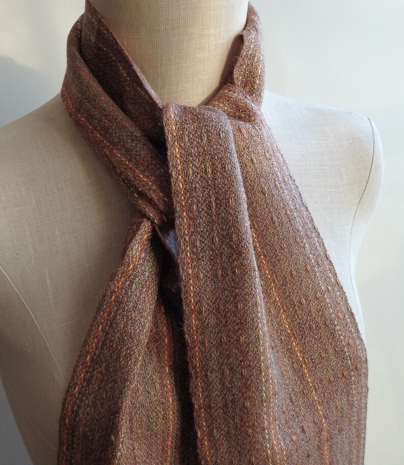 Scarf Handwoven with Merino Wool Baby Alpaca and Silk Ginger Spice for Men or Women image 5