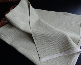 Handwoven Towel in Organic Cotton Natural and Light Green /  Kitchen Towel / Chef's Towel / Tea Towel / Dish Towel / Eco Friendly