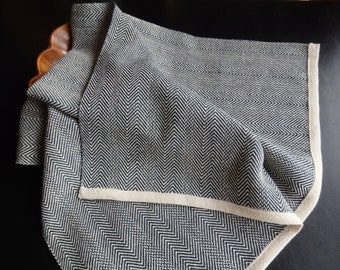 Handwoven Organic Cotton Towel in Natural and Black Twill / Kitchen Towel / Chef's Towel / Tea Towel / Dish Towel