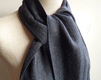 Handwoven Scarf Black and Deep Charcoal Twill Stripes Alpaca Silk Blend and Merino Silk Blend for Men or Women