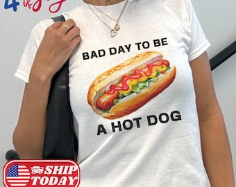 ホットドッグになるには最悪の日 Y2K ベビーTシャツ グラフィックホットドッグシャツ レディース 独立記念日Tシャツ 90年代レトロスタイル ホットドッグ クロップトップ メモリアルデーTシャツ