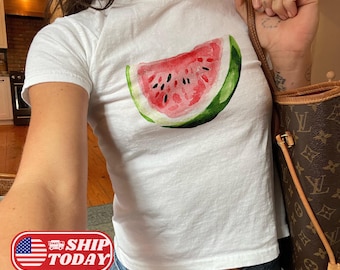 Watermelon Baby Tee, Summer Fruit Shirt, Cute Summer Graphic Tee, Y2K Summer Top, Fun Beach Vibes, Retro Fruit Shirt, Summer Gift For Womens