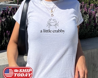 A Little Crabby Baby Tee, Minimalist Beach Shirt, Funny Meme Tee, Summer Aesthetic Top, Coastal Vibes, Cute Summer Shirt, Gift For Summer