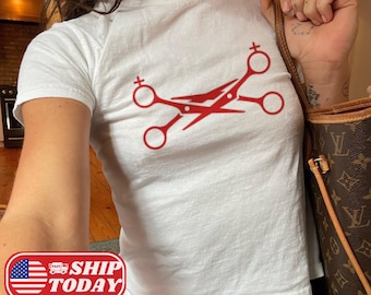 Sapphic Scissors Y2K Style Baby Tee Lesbian Pride T-Shirt LGBTQ Pride Party Crop Top 90s Aesthetic Shirt Trans Pride Baby Tee Gift For Her