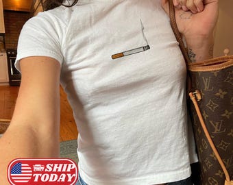 Minimal Cigarettes Baby Tee Y2K, Cigarettes Graphic Crop Top, Indie Aesthetic Shirt, Cool Girl Baby Tee, Gift For Cigarettes Lover, Cigs Tee