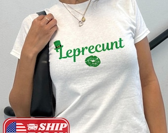 Camiseta feminina Y2K do Dia de São Patrício, camiseta Leprecunt, camiseta irlandesa de feriado, camiseta Coquette Baby, roupa verde Shamrock, presente para ela, camiseta de bebê