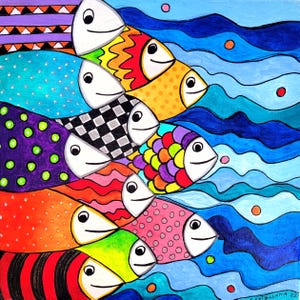 Fish! Gallery -Wrapped Canvas, Fish swimming! Ready to Hang. Fish, Giclee canvas from my original Acrylic Painting,
