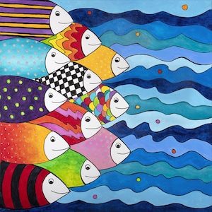 Fish! Gallery -Wrapped Canvas, Fish swimming! Ready to Hang. Fish, Giclee canvas from my original Acrylic Painting,