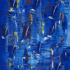 Blue abstract sailboats, giclee canvas, or fine art print from my original artwork.