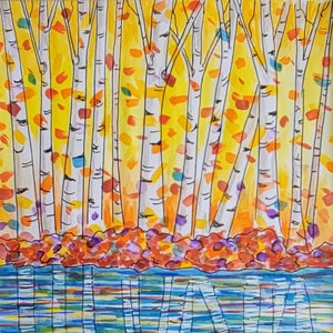 Fine art print from my original watercolor painting. A confetti of falling leaves, landscape wall art,