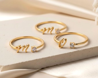 Benutzerdefinierte Ring-Zirkonia Ring-Buchstabe Ring-Anfang Ring-Persönlicher Ring-Großer Ring-Alphabet Ring