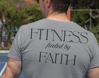 Koszulka „Fitness Fueled by Faith”, chrześcijańska koszulka do ćwiczeń, koszulka do ćwiczeń oparta na wierze, odzież fitness o tematyce religijnej, chrześcijański prezent dla mężczyzn i kobiet