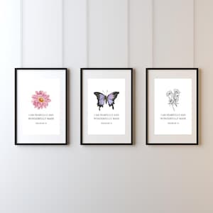 Psalm 139:14 Digital Art Set | Floral & Butterfly Christian Art (3 Designs) | Fearfully and wonderfully made