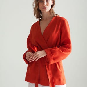 Orange linen kimono jacket for women, natural linen jacket, women kimono top, kimono jacket short, boho kimono woman, classic elegant jacket