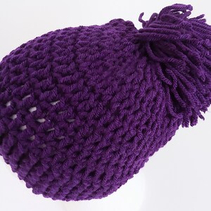 Womens Crochet Beanie - in color Amethyst Purple with a Pom Pom - Ladies Hat